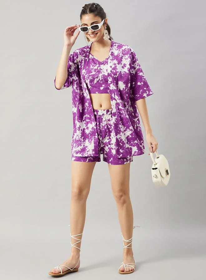 Winered  Women Purple Kimono and Top with Shorts Co-Ords for Women | Best Price UAE